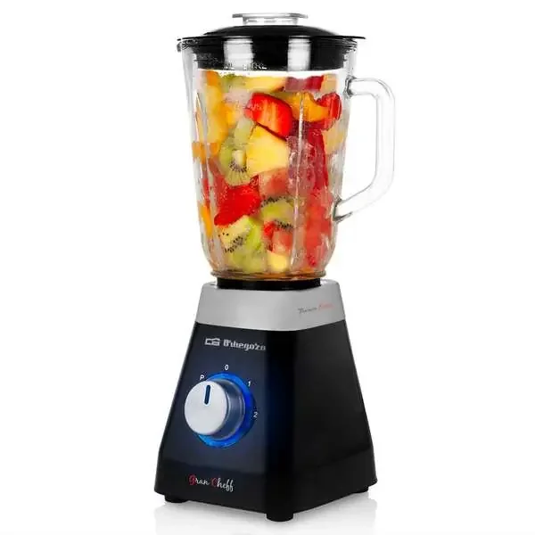 Orbegozo BV 6400 Batidora de Vaso Acero Inoxidable – Potente Motor 500W – Jarra de Cristal 1L – Cuchillas de Titanio – 2 Velocidades + Pulse – Sistema de Seguridad – Ideal para Smoothies y Cocteles