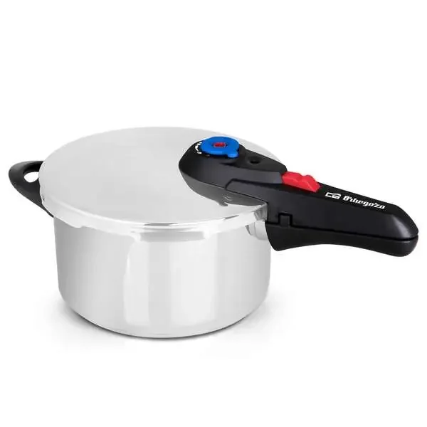 Orbegozo HP 4006 Olla a Presion de Acero Inoxidable 18/10 – Capacidad 4 Litros – Cinco Sistemas de Seguridad – Fondo Termo Difusor – Mango de Baquelita – Selector Gradual de Presion