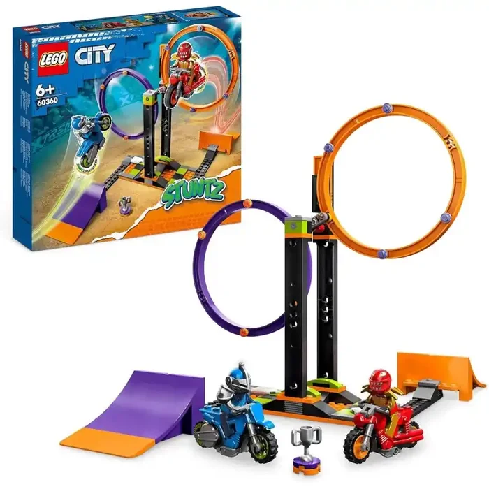 OUTLET LEGO 60360 City Stuntz Desafío Acrobático Anillos Giratorios, caja rota. Contiene todas sus piezas en bolsas y libro de