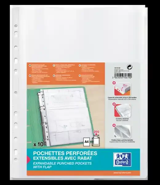 Oxford A4 Fundas Multitaladro Gran Capacidad – con Fuelle y Solapa – Polipropileno 200µ – Acabado Cristal (5 uds)