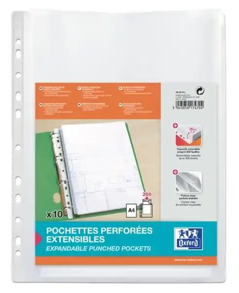Oxford A4 Fundas Multitaladro Gran Capacidad – Fuelle Polipropileno 200µ – Acabado Cristal (5 uds)
