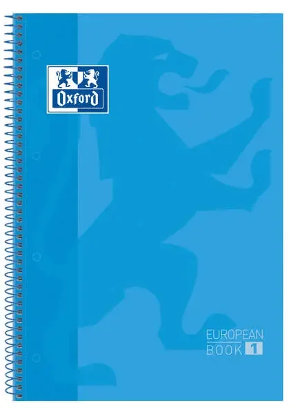 Oxford Europeanbook 1 Cuaderno Espiral Formato A4+ Cuadriculado 5x5mm – 80 Hojas – Banda de Color – Tapa Extradura Brillante – Color Turquesa (5 uds)