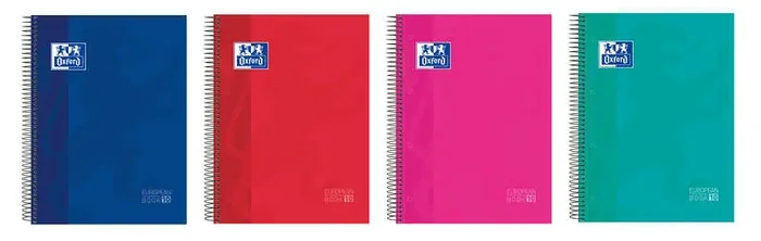 Oxford Europeanbook 10 Cuaderno Espiral Formato A4+ Cuadriculado 5x5mm – 150 Hojas – Tapa Extradura acabado Brillante – 10 Bandas de Color – Colores Surtidos (5 uds)