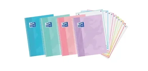 Oxford Europeanbook 10 Touch Cuaderno Espiral Formato A4+ Cuadriculado 5x5mm – 150 Hojas – Tapa Extradura Tacto Suave – 10 Bandas de Color – Colores Pastel Surtidos (5 uds)