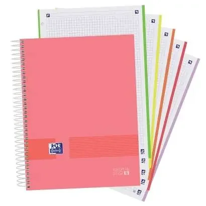 Oxford Europeanbook 5 Oxford & You Pack de 5 Cuadernos Espiral Formato A4+ Cuadriculado 5×5 – 120 Hojas Microperforadas con 4 Taladros – Tapa Extradura acabado Mate – 5 Bandas de Color – Colores Claros Surtidos