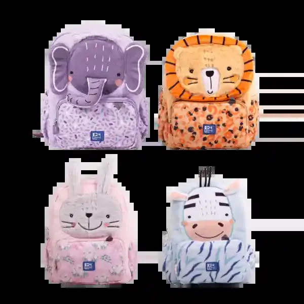 Oxford Kids Mochila Infantil 8.5L Tacto Suave Peluche – Diseño Surtido 4 Animal Besties – Ideal para Niños Pequeños – Espaciosa y Comoda – Confeccionada con Material de Alta Calidad