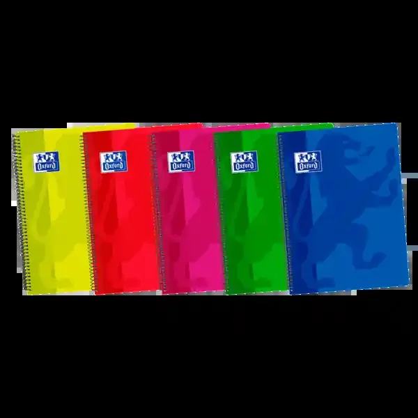 Oxford School Classic 4º Cuaderno Espiral – Tapa de Plastico Liso – 80 Hojas – Colores Surtidos (5 uds)