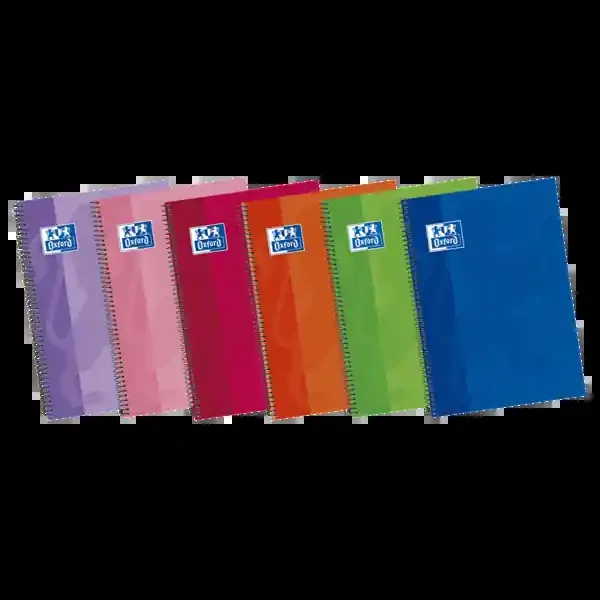 Oxford School Classic Write&Erase Fº Cuaderno Espiral – Tapa Extradura – Pauta 3.5mm con Margen – 80 Hojas – Colores Surtidos (5 uds)