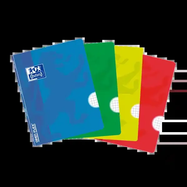Oxford School Openflex A5 Libreta Grapada – Tapa de Plastico Resistente – 48 Hojas con Cuadricula 5×5 – 2 Margenes para Anotaciones – Colores Surtidos (10 uds)