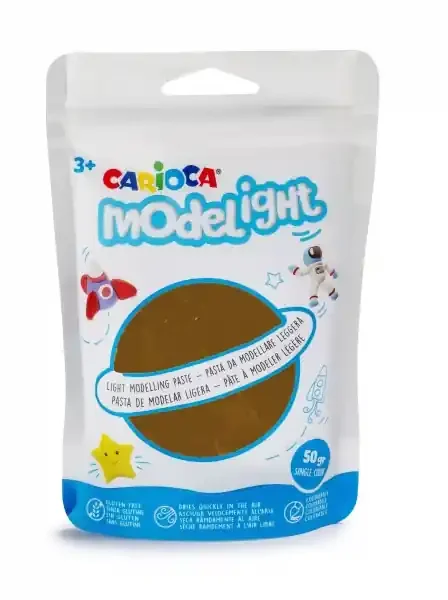 Pack Carioca Modelight 50gr Pasta de Moldear – Super Ligera – Elastica – Maleable – Se Seca al Aire – No Ensucia – Reutilizable con Agua – Coloreable al Secar – Color Marron