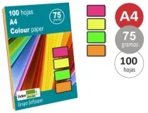 Papel Color Liderpapel A4 75gr Neon 4 Colores Surtidos Paquete De 100 44573