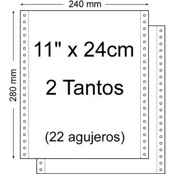 Papel Continuo 11″ x 240mm – Juego de 2 Tantos – Envase de 1.500 Unidades – Color Blanco