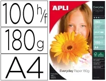 Papel Fotografico Apli Glossy Din A4 Pack 100 Hojas De 180 Gr 11475 , Blanco
