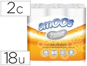 PAPEL HIGIENICO AMOOS DOBLE LARGO 2 CAPAS 120 MM DIAMETRO X 90MM ALTO PAQUETE 18 ROLLOS