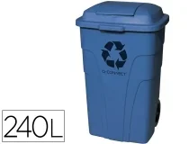 Papelera Contenedor Qconnect Plastico Con Tapadera 240l Color Azul 1040x620x610 Mm Con Kf04242