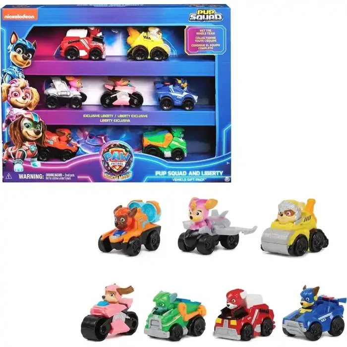 Patrulla Canina – LA SUPERPELÍCULA – Pack Patrulla Canina 7 Figuras de los Pup Squad Racers – con un Coche de Juguete Inédito de