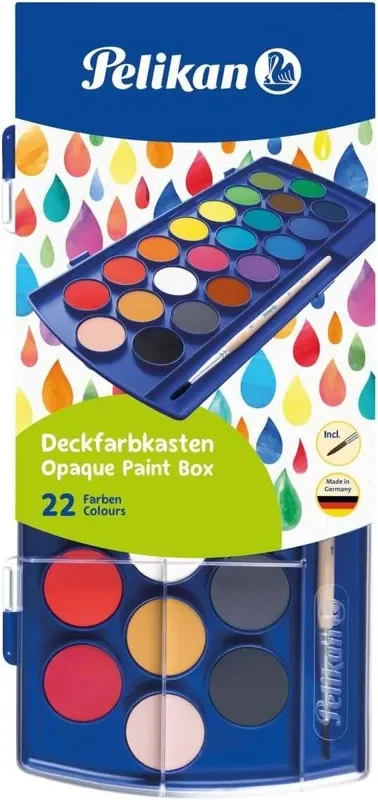 Pelikan Acuarelas Escolares – 22 Colores – Faciles de Diluir – Resistentes a la Luz – Incluye 1 Pincel