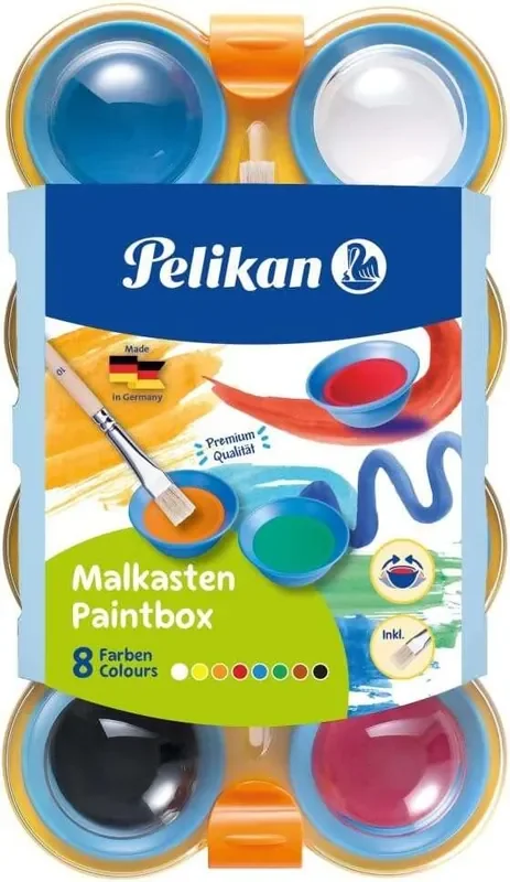 Pelikan Acuarelas Kids – Pocillos Separables – Pincel Jumbo Incluido – Faciles de Diluir – Resistentes a la Luz – Caja con Pestillo – Colores Surtidos