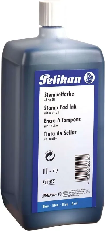 Pelikan Tinta de Sellar sin Aceite – Botella 1L – Secado Rapido – Resistente al Agua – Color Azul Intenso