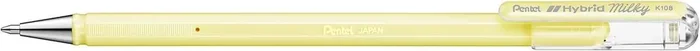 Pentel Hybrid Milky Boligrafo de Bola – Punta Fina 0.8mm – Trazo 0.4mm – Tinta de Gel Opaca – Color Amarillo Pastel (12 uds)