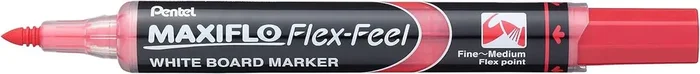 Pentel Maxiflo Flex-Feel Rotulador para Pizarra Blanca – Punta Flexible 4.6mm – Trazo de 1 a 5mm – Dosificacion de Tinta mediante Embolo – Color Rojo (12 uds)