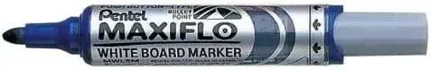 Pentel Maxiflo Rotulador para Pizarra Blanca – Regulacion del Flujo de Tinta – Punta Redonda – Ancho de Linea 2,5mm – 50% de Materiales Reciclados – Color Azul (12 uds)