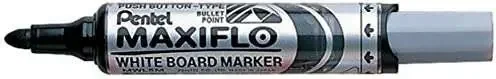 Pentel Maxiflo Rotulador para Pizarra Blanca – Regulacion del Flujo de Tinta – Punta Redonda – Ancho de Linea 2,5mm – 50% de Materiales Reciclados – Color Negro (12 uds)
