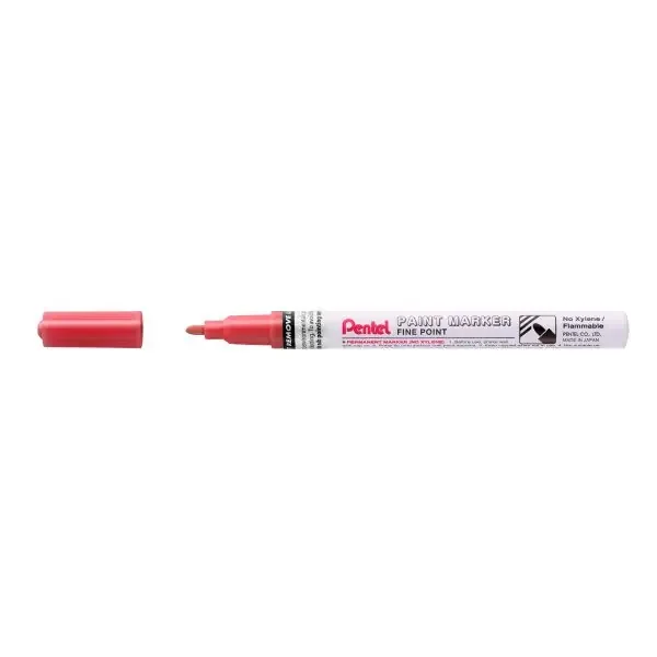 Pentel Paint Marker Marcador de Pintura – Punta Fina 2.9mm – Permanente en todas las Superficies – Resistente a Luz y Agua – Cuerpo de Aluminio – Color Rojo Perla (12 uds)