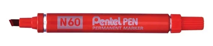 Pentel Pen N60 Rotulador Permanente – Punta Biselada Resistente y Duradera – Resistente a Agua y Luz – Color Rojo (12 uds)