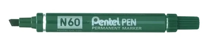 Pentel Pen N60 Rotulador Permanente – Punta Biselada Resistente y Duradera – Resistente a Agua y Luz – Color Verde (12 uds)