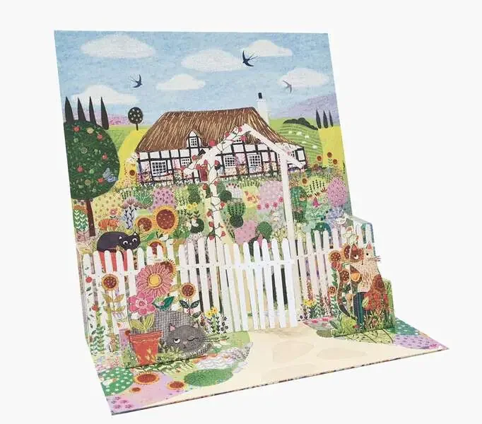 Pictura Tarjeta 3D Pop-Up – 16x16cm – Tematica Casa de Campo – Embolsada Individualmente – Incluye Sobre Blanco – Papel con Certificacion FSC
