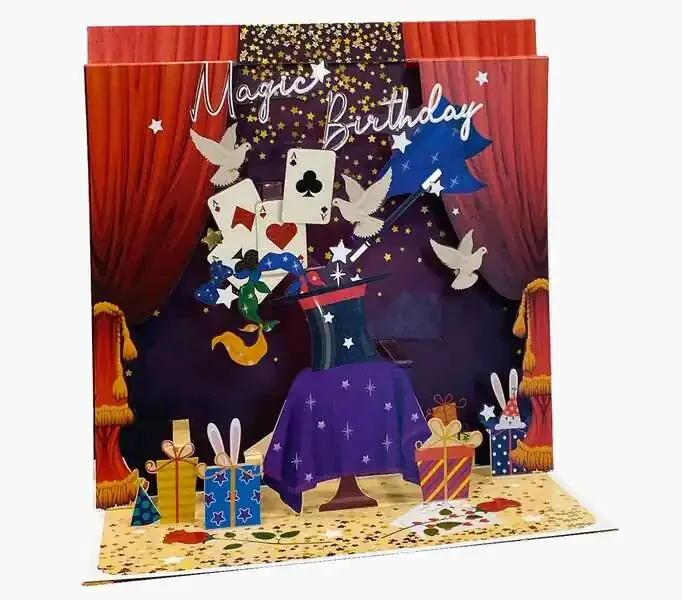 Pictura Tarjeta 3D Pop-Up – 16x16cm – Tematica de Magia – Embolsada Individualmente en Celofan – Incluido Sobre Blanco – Papel con Certificacion FSC