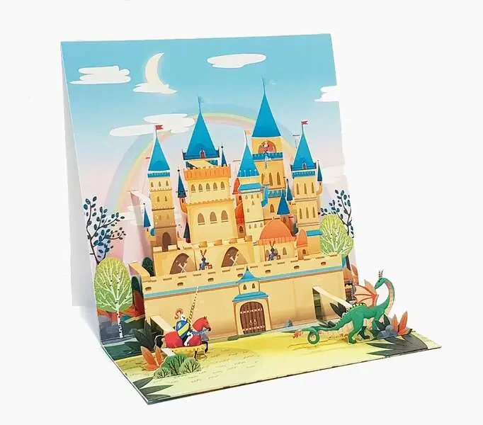 Pictura Tarjeta 3D Pop-Up – 16x16cm – Tematica Medieval – Embolsada Individualmente – Incluye Sobre Blanco – Papel con Certificacion FSC