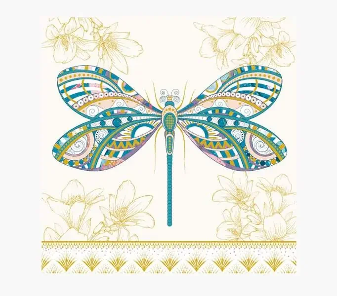Pictura Tarjeta Arabesque – 16x16cm – Tematica Libelula – Triptica sin Envoltorio – Incluye Sobre Blanco – Papel con Certificacion FSC