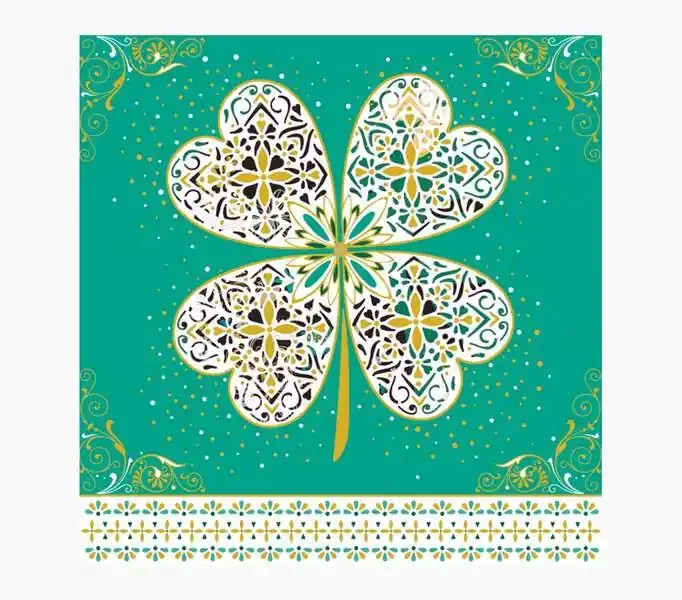 Pictura Tarjeta Arabesque – 16x16cm – Tematica Trebol de Cuatro Hojas – Tarjeta Triptica sin Envoltorio – Incluido Sobre Blanco – Papel con Certificacion FSC