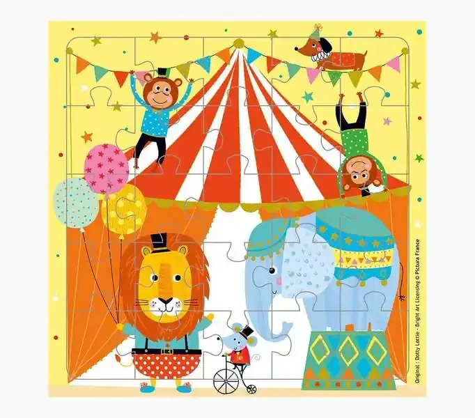 Pictura Tarjeta Puzzle – 15.5×15.5cm – Tematica Circo – 25 Piezas – Tarjeta Plegada Incluida – Embolsada en Celofan – Sobre Blanco Incluido – Papel con Certificacion FSC