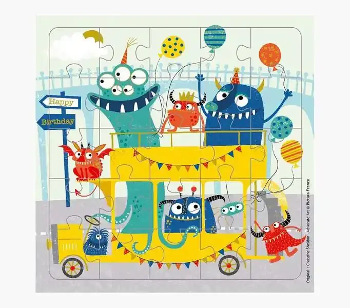 Pictura Tarjeta Puzzle Monstruos de 25 Piezas + Tarjeta Plegada – Troquelado – 15.5×15.5cm – Incluye Sobre Blanco y Envoltorio de Celofan – Papel con Certificacion FSC