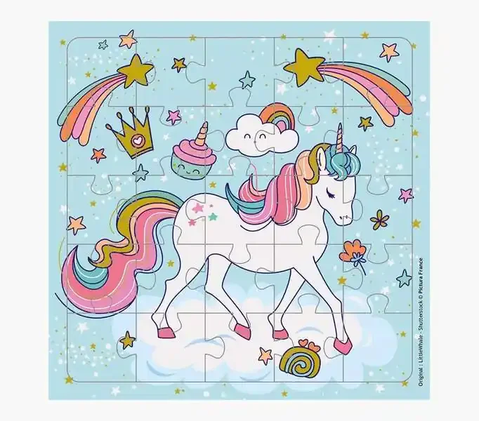 Pictura Tarjeta Puzzle Unicornio – 15.5×15.5cm – 25 Piezas – Tematica Unicornio – Incluye Tarjeta Plegada y Sobre Blanco – Certificacion FSC