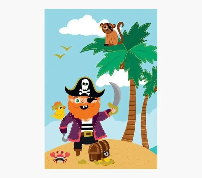 Pictura Tarjeta Zig-Zag – 15x22cm – Tematica Piratas – Tarjeta Triptica – Incluye Sobre Blanco – Papel con Certificacion FSC