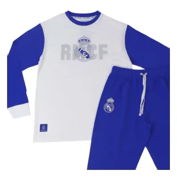Pijama Oficial de Invierno para Niño Real Madrid Incluye Camiseta y pantalón Color Azul y Blanco