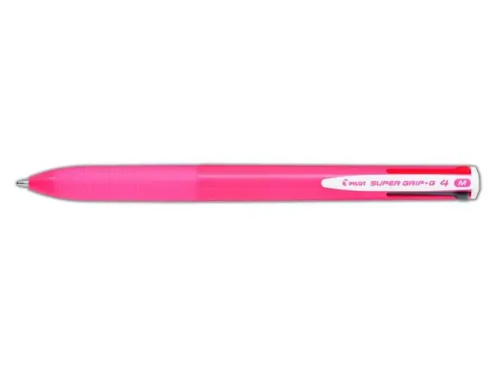 Pilot Boligrafo de Bola Retractil Super Grip G4 – 4 Colores – Punta 1.0mm – Trazo 0.27mm – Cuerpo Rosa (12 uds)
