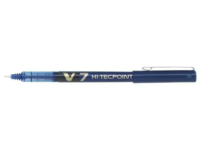 Pilot Boligrafo de tinta liquida V7 HI-Tecpoint Rollerball – Punta fina de aguja 0.7mm – Trazo 0.5mm – Color Azul (12 uds)