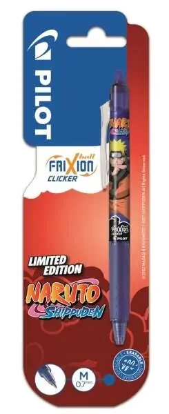 Pilot Frixion Clicker Naruto Shippuden Boligrafo de Gel Retractil Borrable – Punta de Bola 0.7mm – Trazo 0.4mm – Grip de Agarre – Color Azul