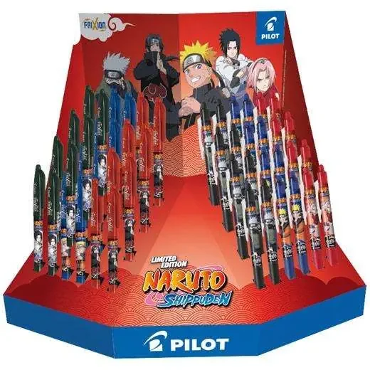 Pilot Naruto Expositor de 24 Boligrafos Frixion Clicker + 24 Boligrafos Frixion Ball – Borrables – Recargables – Colores Surtidos