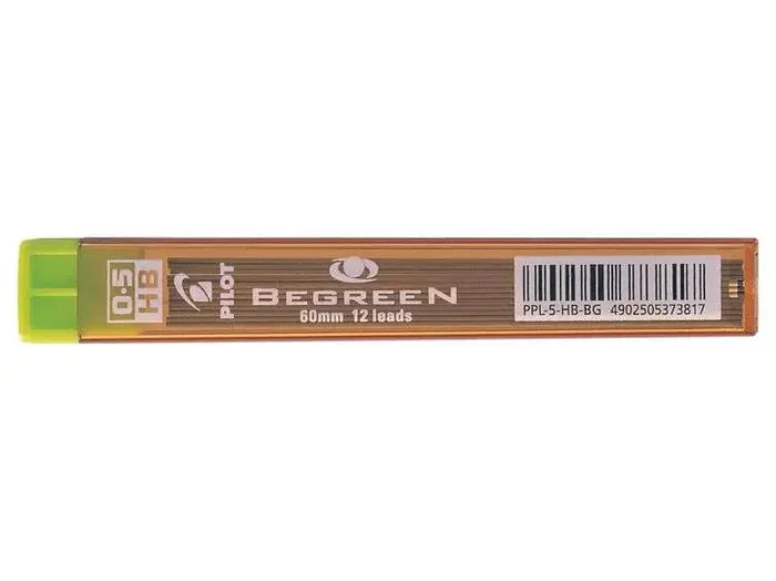 Pilot Pack de 12 Minas Begreen 0.5 para Portaminas – Dureza HB – Trazo 0.5mm – Estuche 100% Plastico Reciclado (10 uds)
