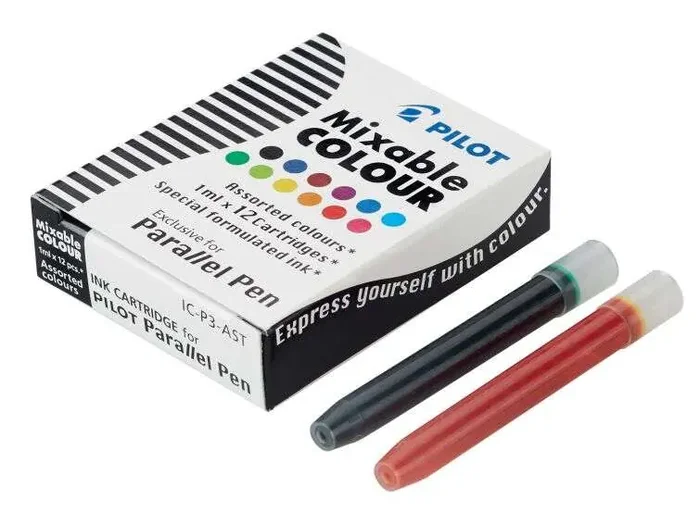 Pilot Pack de 12 Recargas para Pluma Estilografica Parallel – Capacidad 1ml – Colores Surtidos
