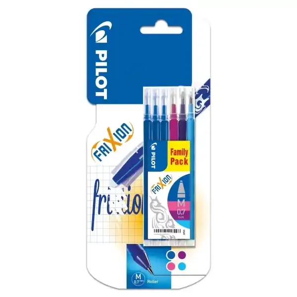 Pilot Pack de 6 Recambios para Frixion Ball y Frixion Clicker – Punta de Bola Redonda 0.7mm – Trazo 0.4mm – Colores 3x Azul, 1x Azul Claro, 1x Violeta y 1x Rosa