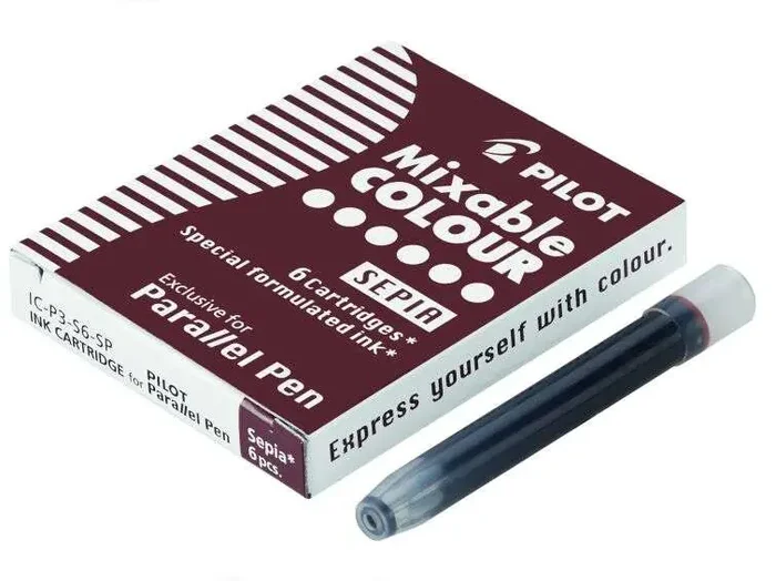 Pilot Pack de 6 Recargas para Pluma Estilografica Parallel – Capacidad 1ml – Color Sepia