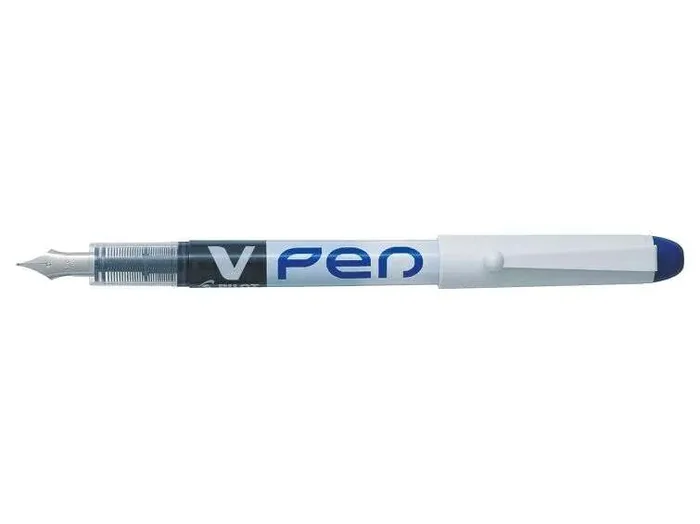 Pilot Pluma Estilografica V-Pen – Desechable – Tinta Liquida Borrable – Punta de Acero – Trazo de 0.5mm – Color Azul