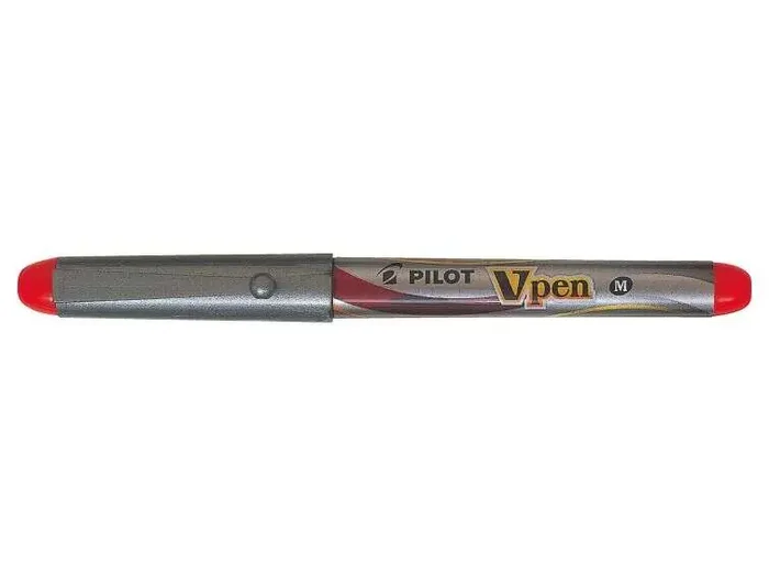Pilot Pluma Estilografica V-Pen Silver – Desechable – Tinta Liquida – Punta de Acero – Trazo de 0.5mm – Color Rojo